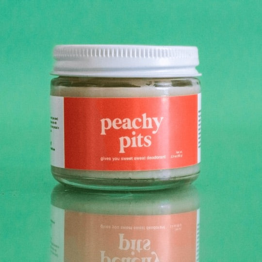 Natural deodorant that actually works. Peachy Pits is a sustainable deodorant that comes in a glass jar, making it good for the environment.